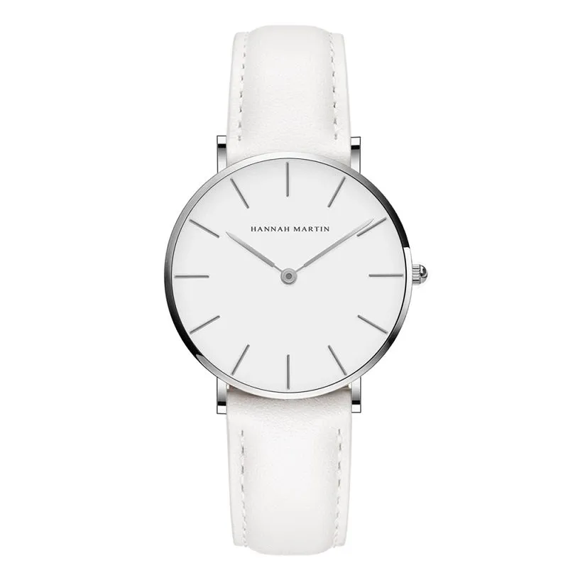 Simple White Dial Leather Strap Women's Watch