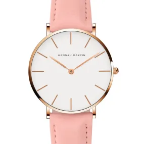 Simple White Dial Leather Strap Women's Watch