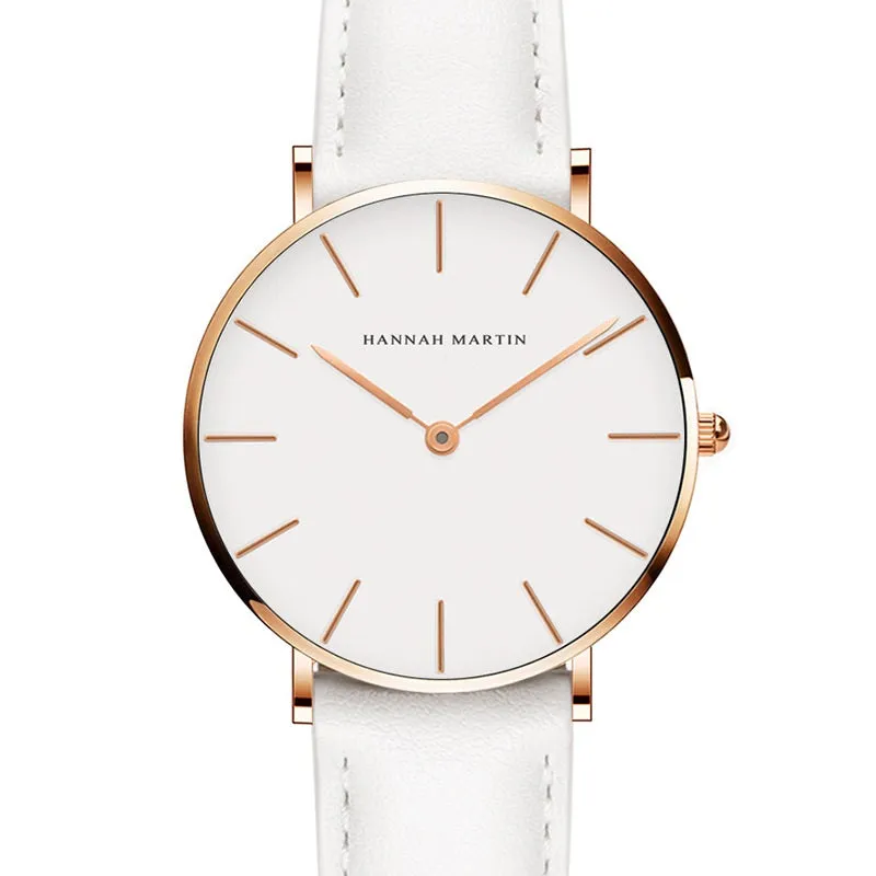 Simple White Dial Leather Strap Women's Watch