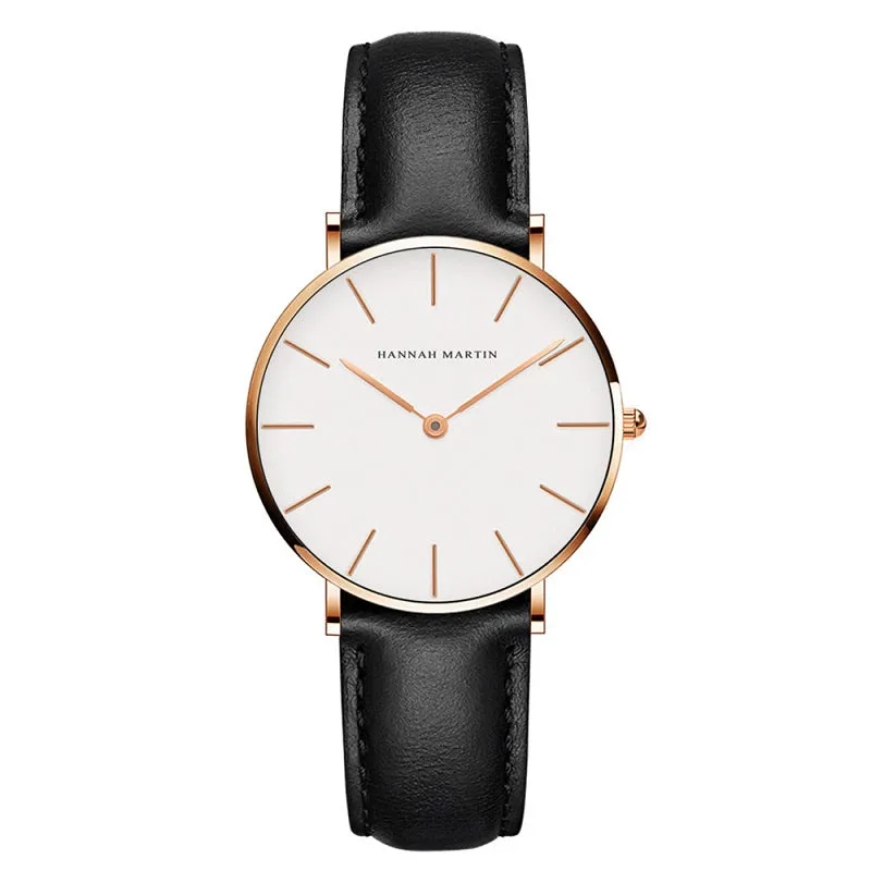 Simple White Dial Leather Strap Women's Watch