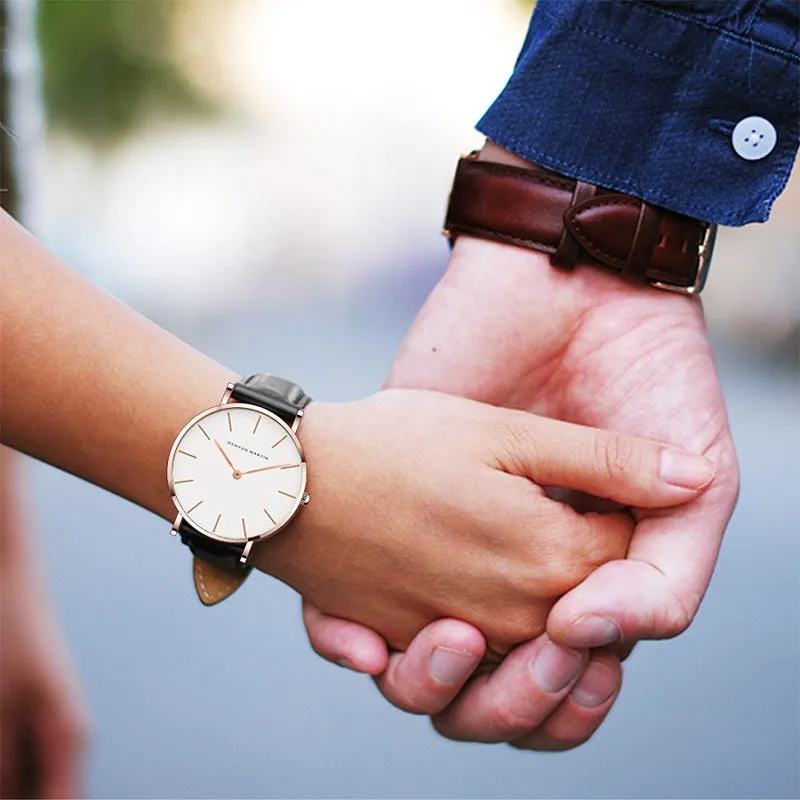 Simple White Dial Leather Strap Women's Watch