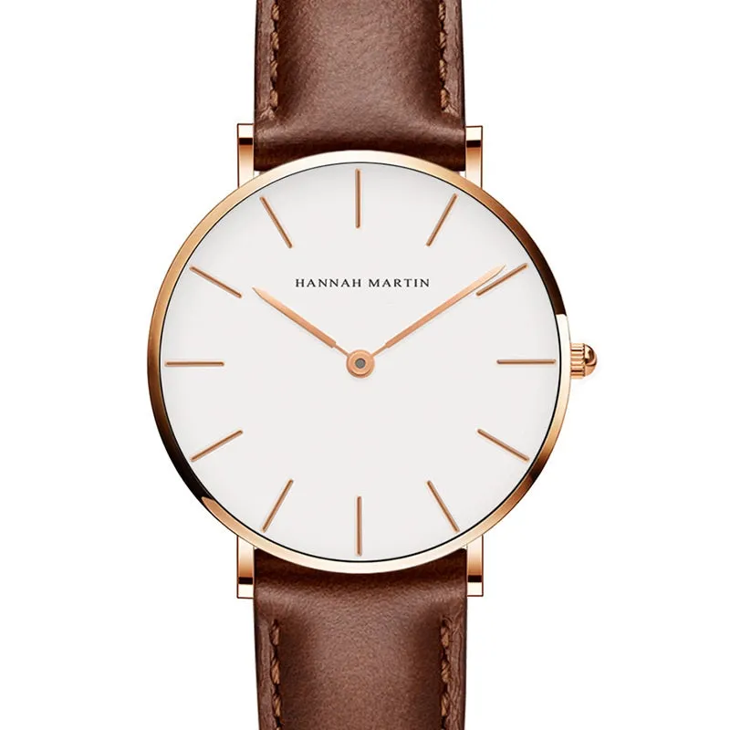 Simple White Dial Leather Strap Women's Watch