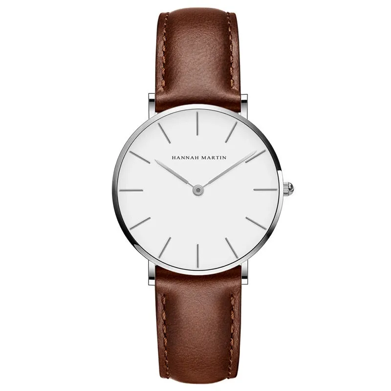 Simple White Dial Leather Strap Women's Watch