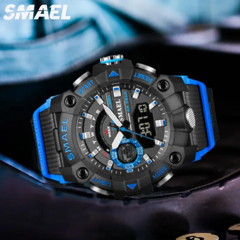 SMAEL Fashion Men's Sport Watches Shock Resistant 50M Waterproof Wristwatch LED Alarm Stopwatch Clock Military Watches Men 8040