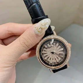 Snowflake Pattern Diamond Women's Leather Watch