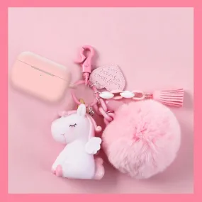 Solid Color AirPods Case with Unicorn Pendant and Pompon