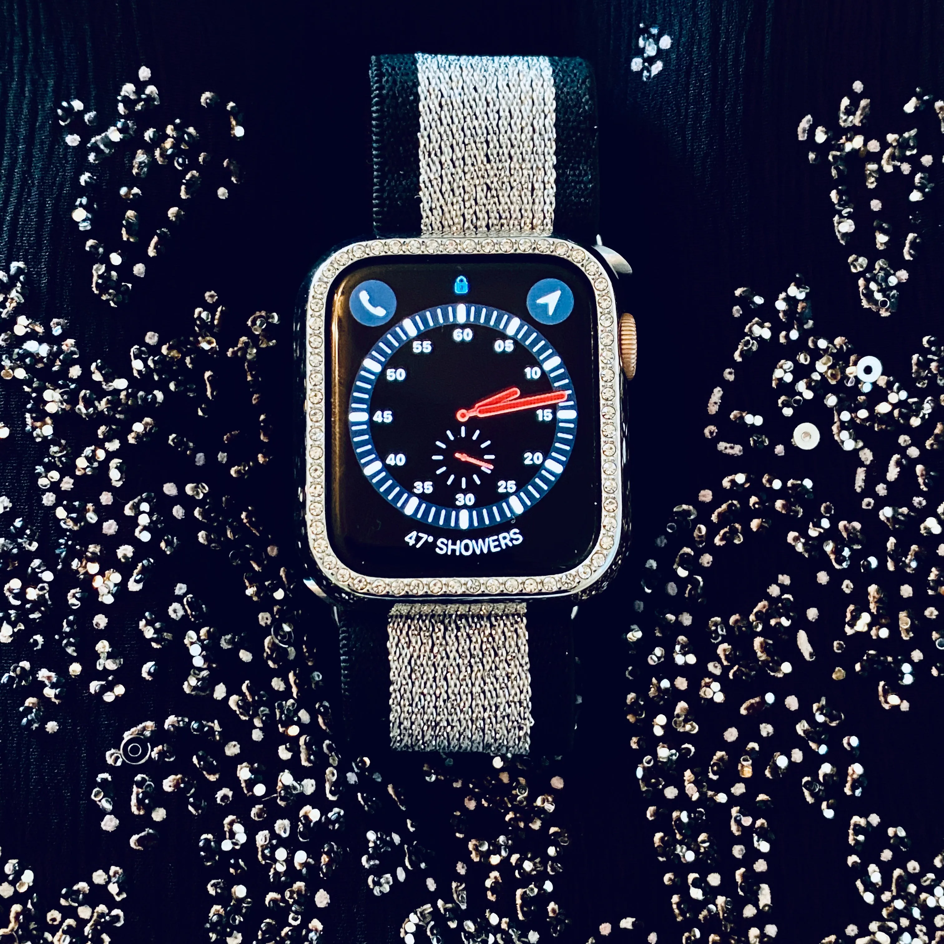 Stretchable Elastic Shimmering Silver Print Band For Apple Watch