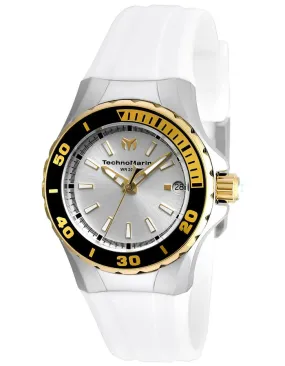 TechnoMarine Manta Lady - Black & Gold Bezel - Silver Dial - White Strap - Date