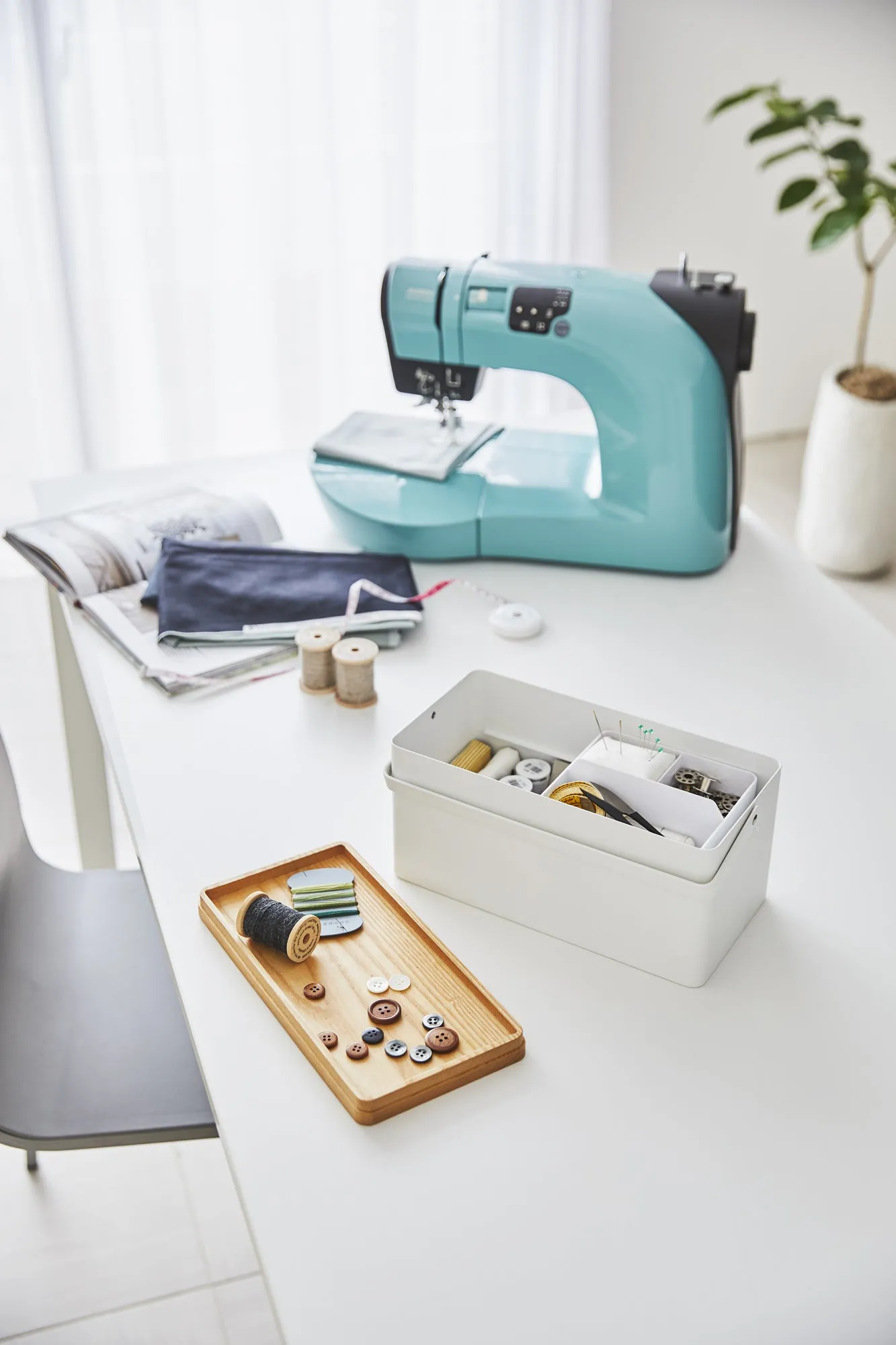 Tower Sewing Box with Moveable Tray