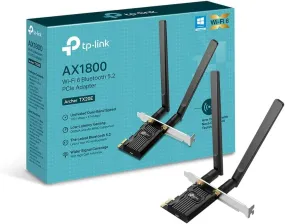 TP-Link AX1800 Wi-Fi 6 Dual Antennas High Gain Bluetooth 5.2 PCIe Adapter, Dual-Band, Low-Profile Bracket, MU-MIMO, Low- Latency Gaming, Supports Windows 10/11, Highly Secure WPA3 (Archer TX20E),Black