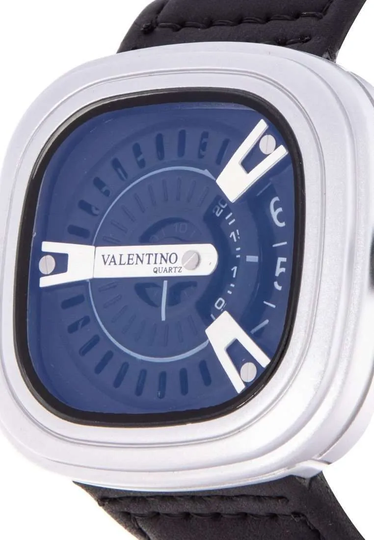 Valentino 20122151-BLK STRAP - SIL CASE - SILVER INDEX Black Leather Strap Watch for Men