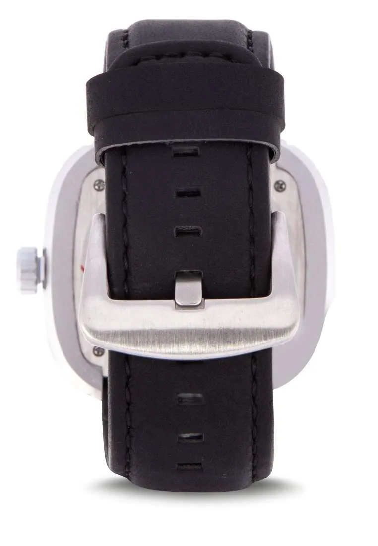 Valentino 20122151-BLK STRAP - SIL CASE - SILVER INDEX Black Leather Strap Watch for Men