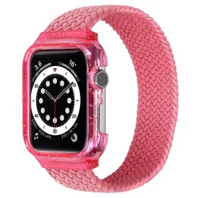 Weave Wrist Strap Watch Bands with Frame For Apple Watch Series 9&8&7 41mm / SE 3&SE 2&6&SE&5&4 40mm / 3&2&1 38mm, Length:155mm(Bright Pink)