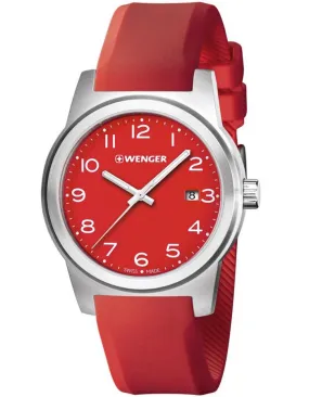 Wenger Mens Field Color Watch - Red Dial & Strap - Stainless - Date - 100m