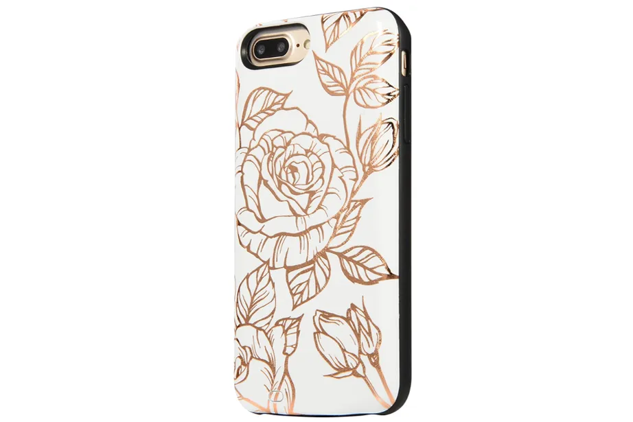 White & Gold Metallic Floral Battery Power Phone Case