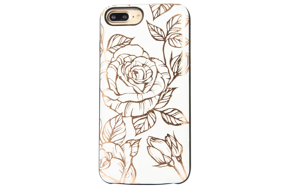 White & Gold Metallic Floral Battery Power Phone Case