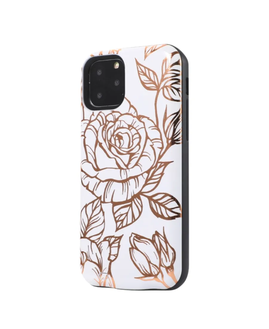 White & Gold Metallic Floral Battery Power Phone Case