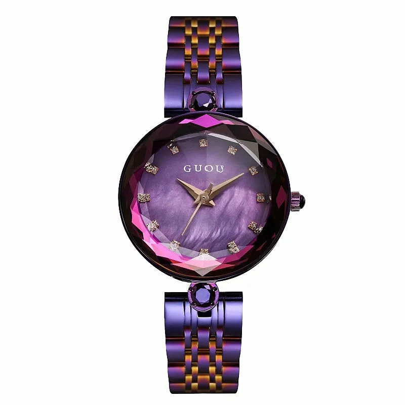 Women's Watch purple shell chassis with diamond stainless steel strap elegant watch