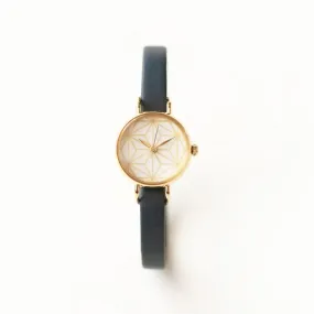 Women's Wristwatch - Crystal with Asanoha(hemp leaf) pattern, Japanese handmade wrist watch