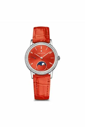 zenith elite lady moonphase red lacquered 33mm ladies watch ref. 16.2334.692/71.c818