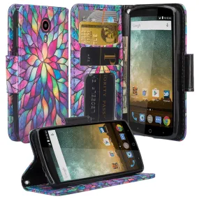 ZTE Ultra Case | ZTE Quest | ZTE Uhura Case, Wrist Strap Magnetic Flip Fold[Kickstand] Pu Leather Wallet Case with ID & Credit Card Slots for ZTE Ultra/Quest/Uhura - Rainbow Flower