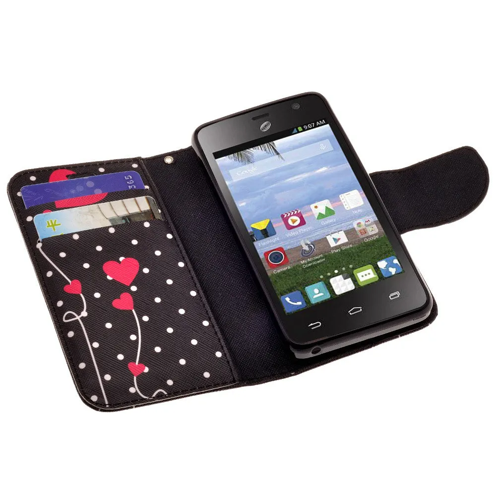 ZTE Zephyr Case, Wrist Strap Magnetic Fold[Kickstand] Pu Leather Wallet Case with ID & Credit Card Slots for ZTE Zephyr - Polka Dots